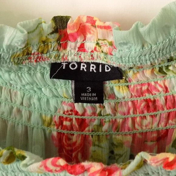 Torrid Swiss Dot off Shoulder Top Size 3X Floral Print Green - Picture 4 of 5